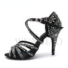 Women Party Dance ShoesSatin Shining rhinestones Soft Bottom Latin Dance Shoes Woman Salsa Dance Shoes heel5CM-10CM