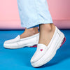 Platform loafers Non Slip Nursing Shoes Comfortable Slip on Flat Loafers for Restaurant Work Hollow Cowhide White Round Toe Loafers