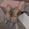 Brand Luxury Crystal Sequined Bowknot Women Pumps Sexy Ankle Strap High heels Female Sandals Summer Fashion Wedding Prom Shoes