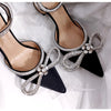 Glitter Rhinestones Women Pumps Crystal bowknot Satin Summer Lady Shoes Genuine leather High heels Party Prom Shoes