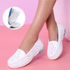 Platform loafers Non Slip Nursing Shoes Comfortable Slip on Flat Loafers for Restaurant Work Hollow Cowhide White Round Toe Loafers