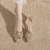 French pointed rhinestone flat shoes Baotou transparent thick shoes