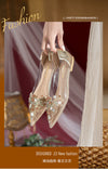 French pointed rhinestone flat shoes Baotou transparent thick shoes