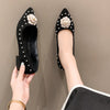 Pointed toe single shoes women's flowers small fragrant low heeled pearl flats