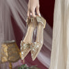 French pointed rhinestone flat shoes Baotou transparent thick shoes