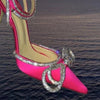 Glitter Rhinestones Women Pumps Crystal bowknot Satin Summer Lady Shoes Genuine leather High heels Party Prom Shoes