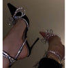 Glitter Rhinestones Women Pumps Crystal bowknot Satin Summer Lady Shoes Genuine leather High heels Party Prom Shoes