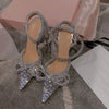 Glitter Rhinestones Women Pumps Crystal bowknot Satin Summer Lady Shoes Genuine leather High heels Party Prom Shoes