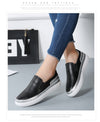 Women Casual Flats Shoes Slip-on Creepers Platform Genuine Leather White Loafers Shoes