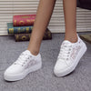 Women Shoes Fashion Summer Casual White Shoes Cutouts Lace Canvas Hollow Breathable Platform Flat Shoes Woman Sneakers